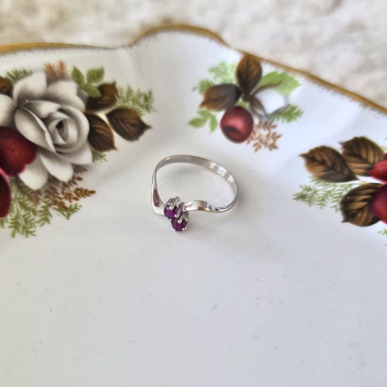 Vintage 14k wit gouden ring met granaat