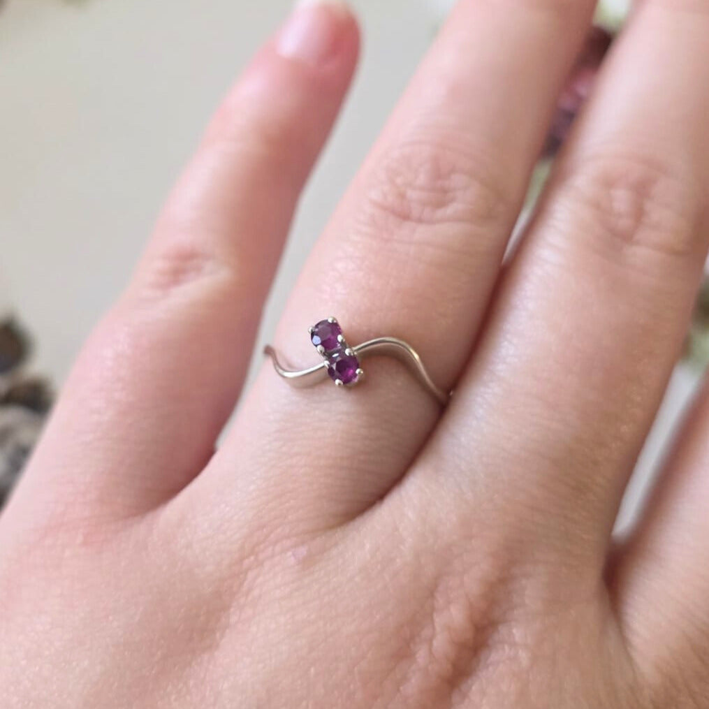 Vintage 14k wit gouden ring met granaat