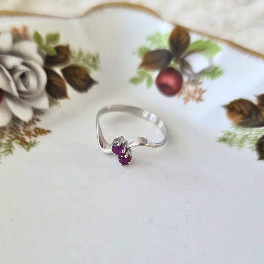 Vintage 14k wit gouden ring met granaat