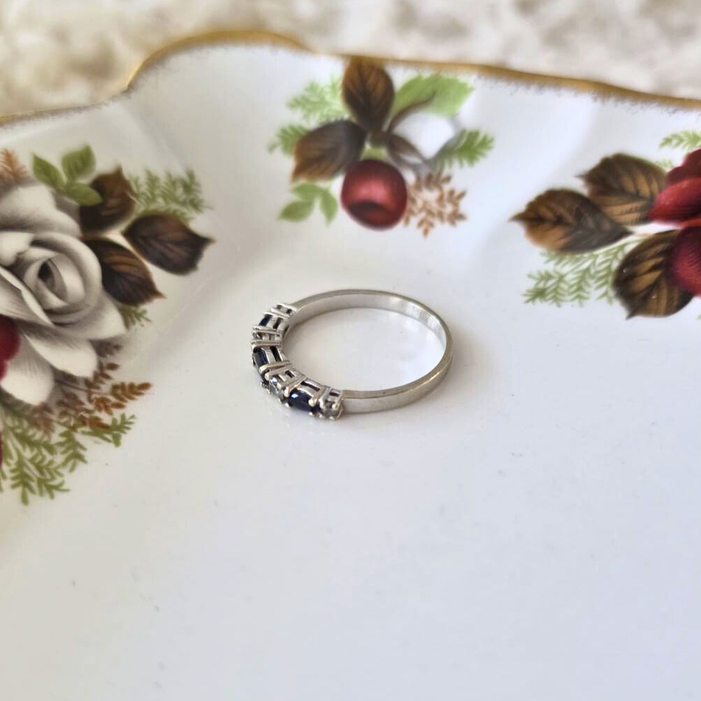 Vintage 9k wit gouden ring met saffier en kwarts