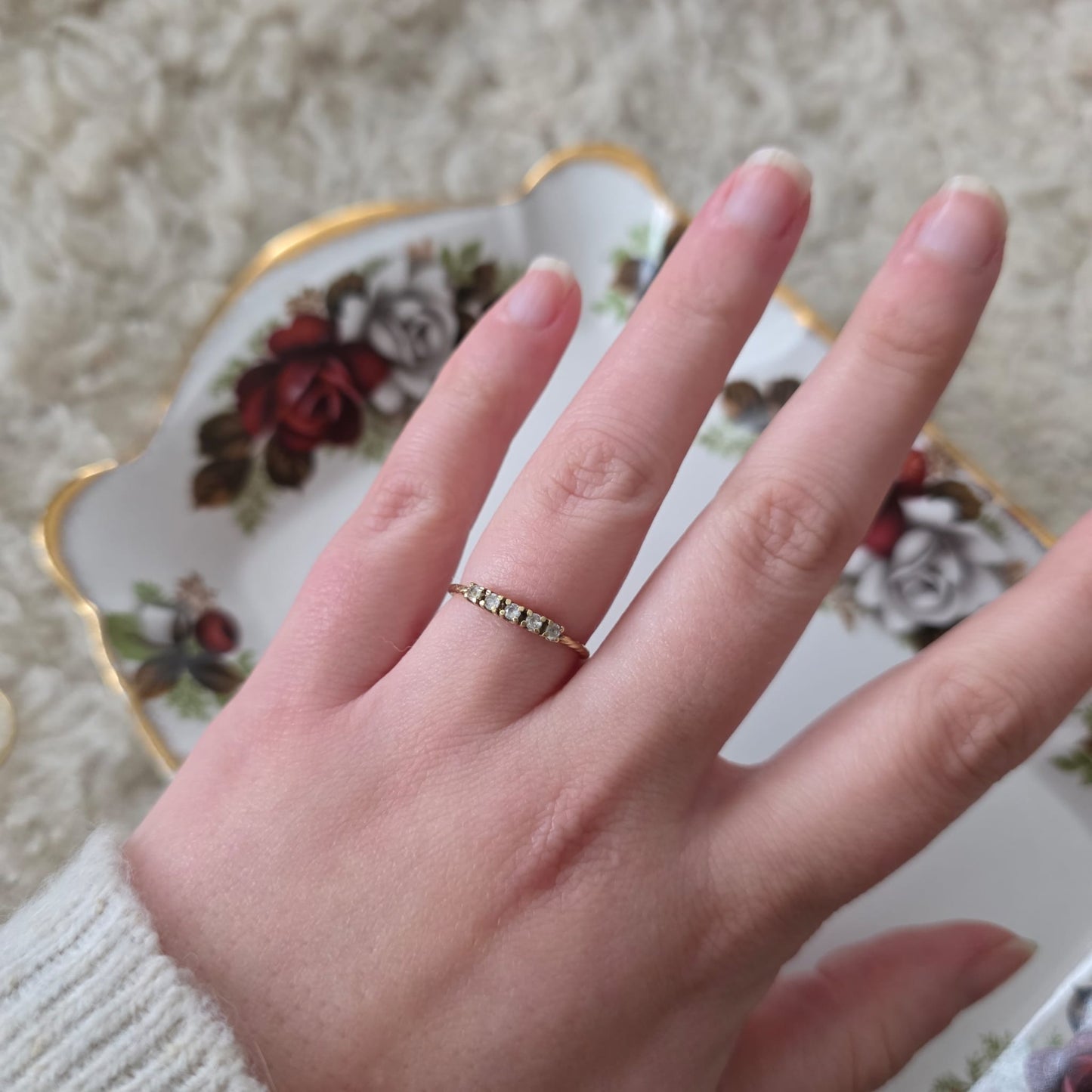 Vintage 14k gouden ring met witte kwarts