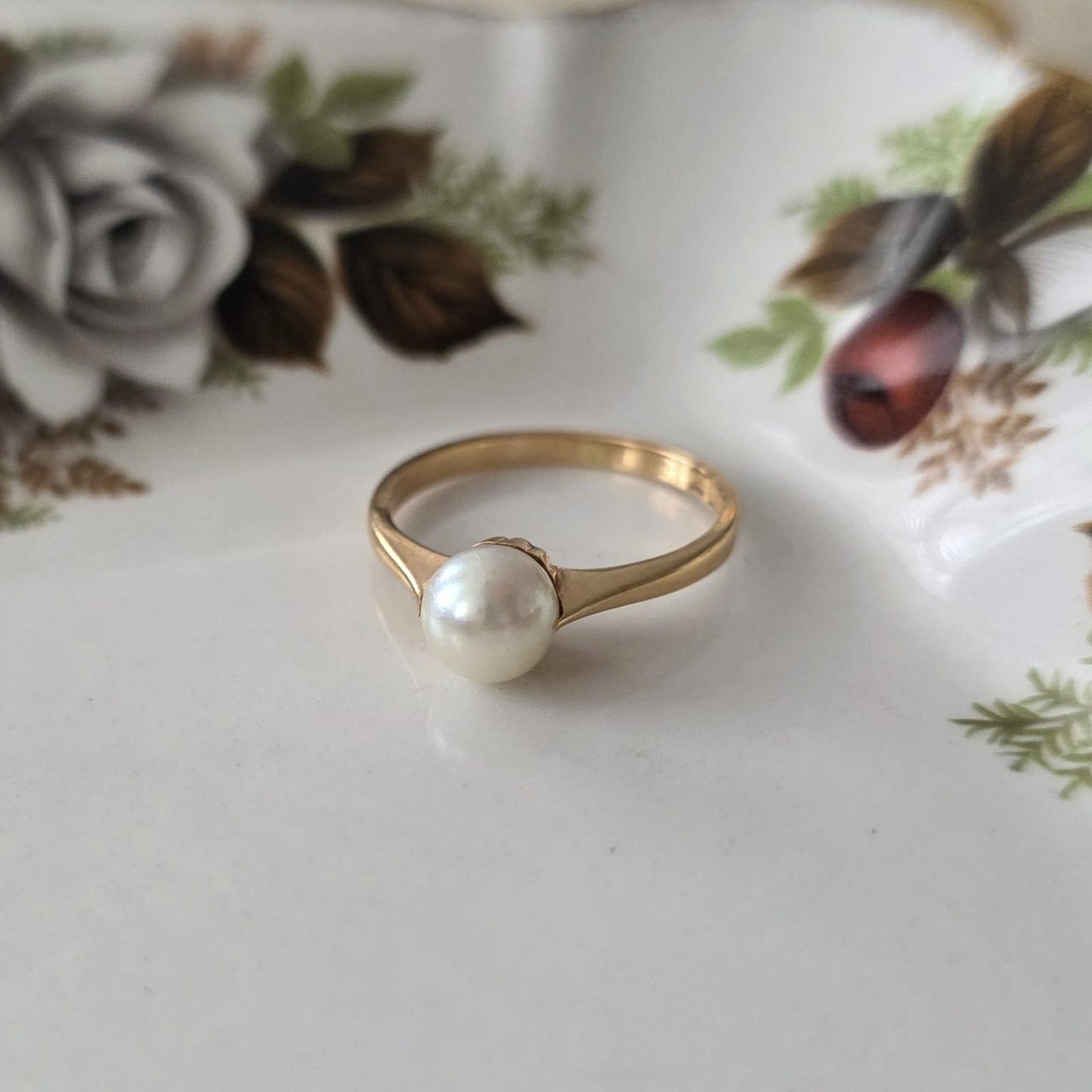 Vintage 18k gouden ring met parel