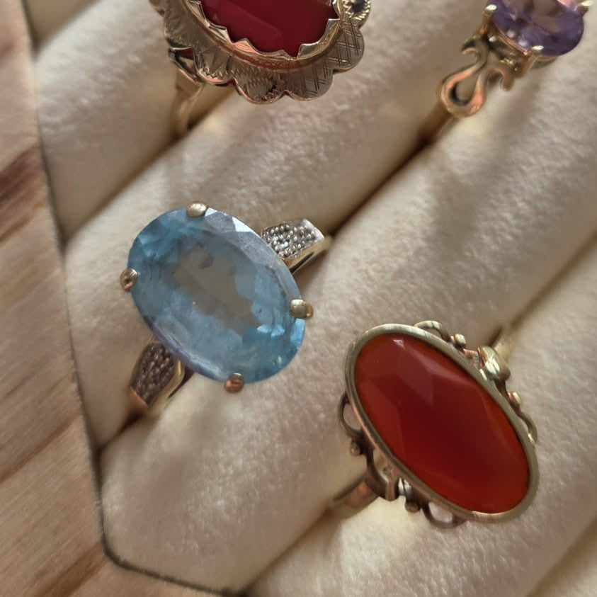 Vintage 9k ring topaas en diamantjes