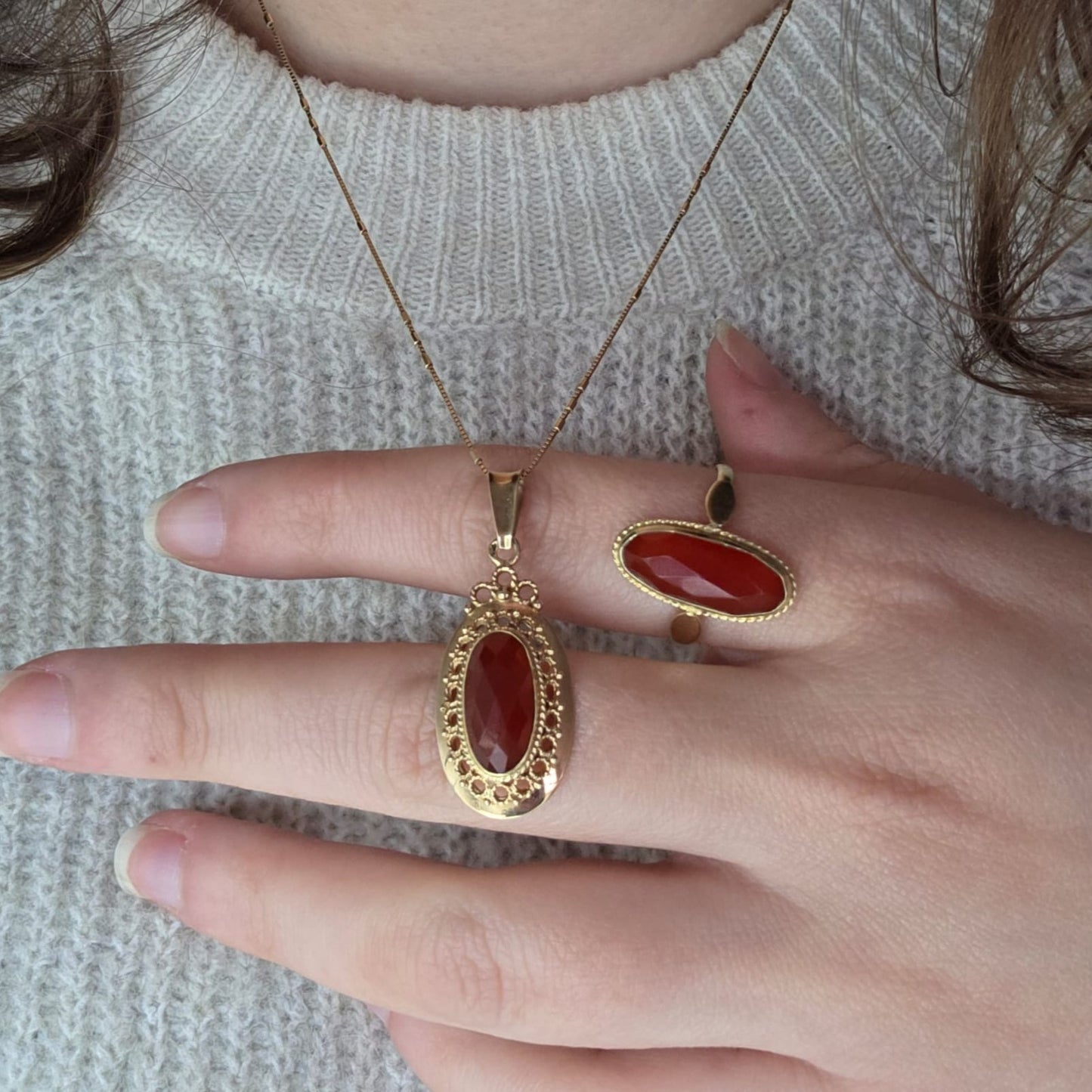 Vintage 14k gouden ring met carneool