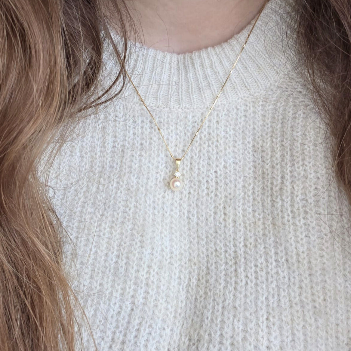 Vintage 14k gouden hanger met parel en kwarts