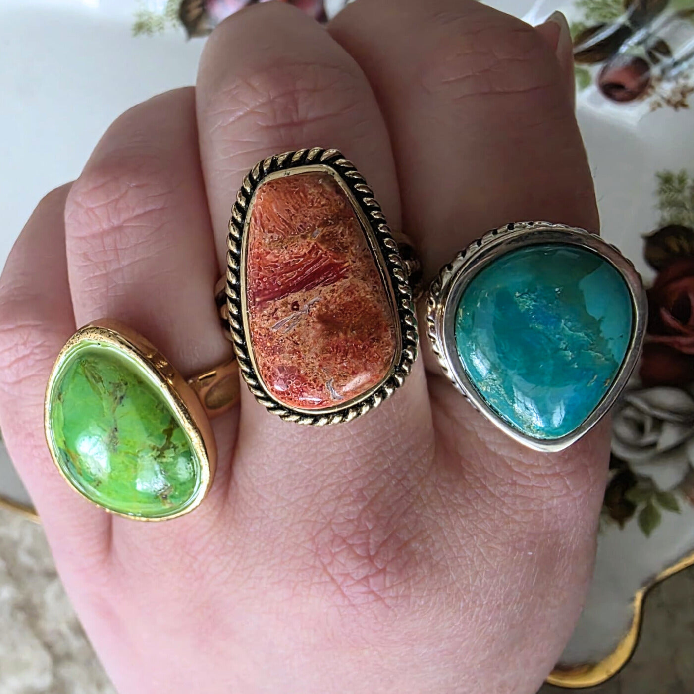 Barse Brons Lime Green Turquoise Ring
