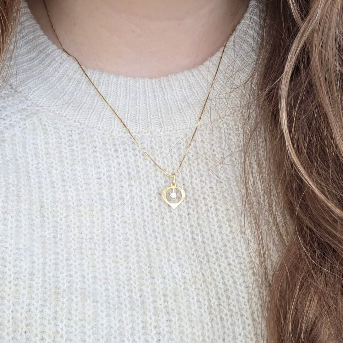 Vintage 14k gouden hanger hartje met kwarts