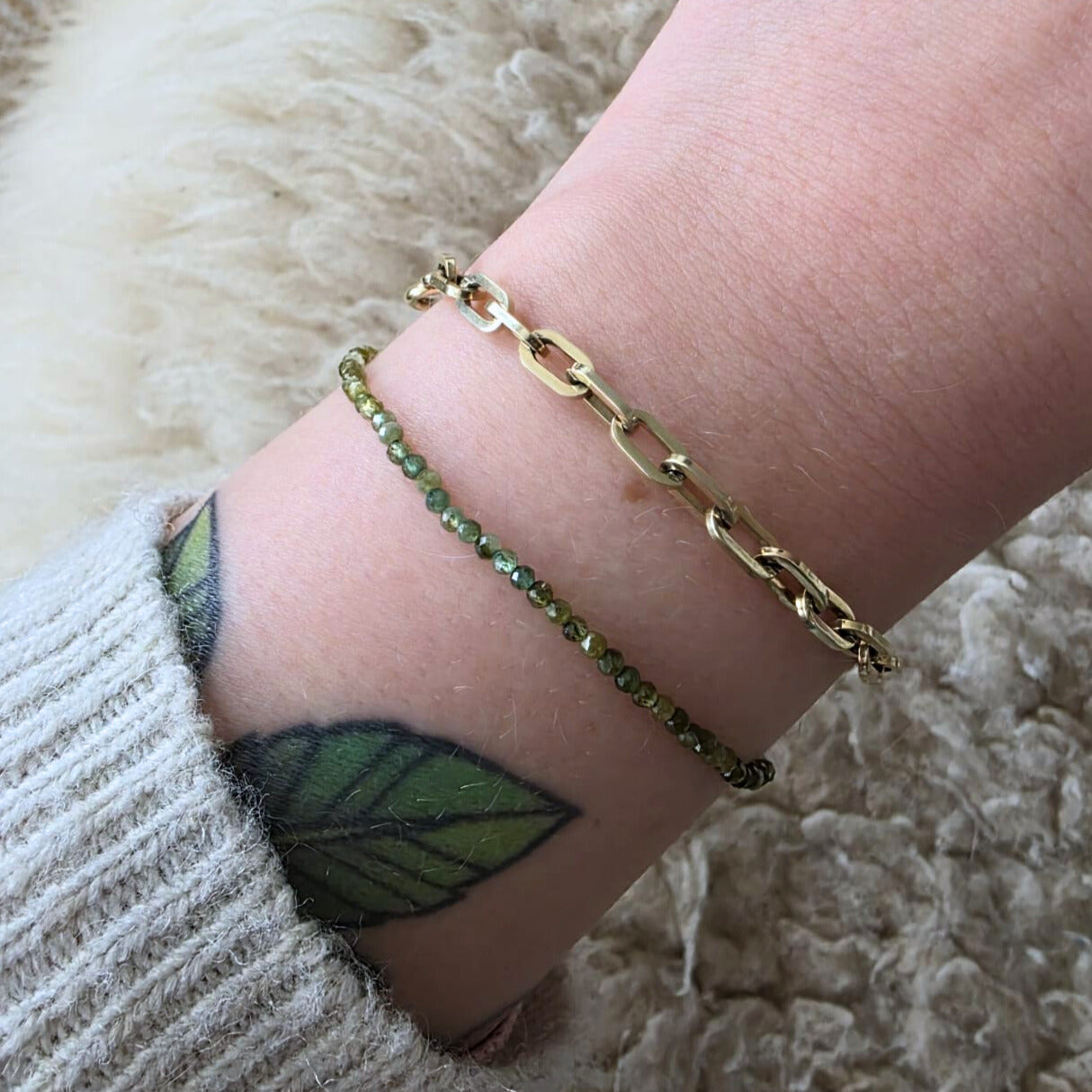 14k gold and green tourmaline gemstone bracelet