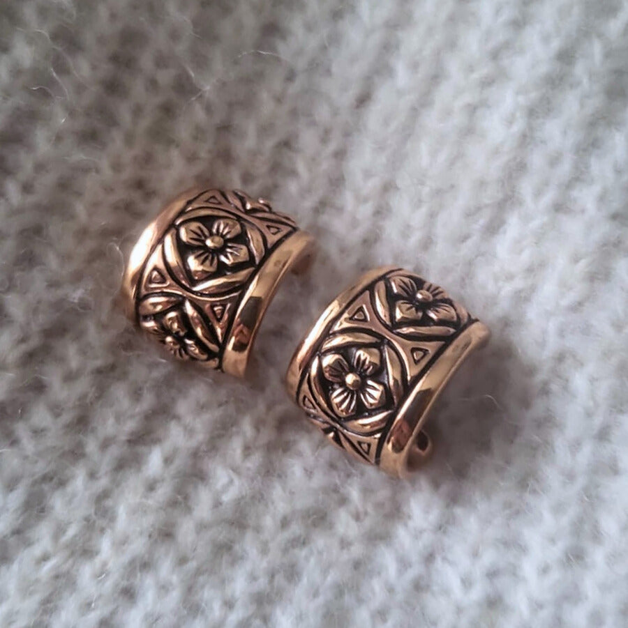 Bare Copper and Silver Flower Stud Earrings