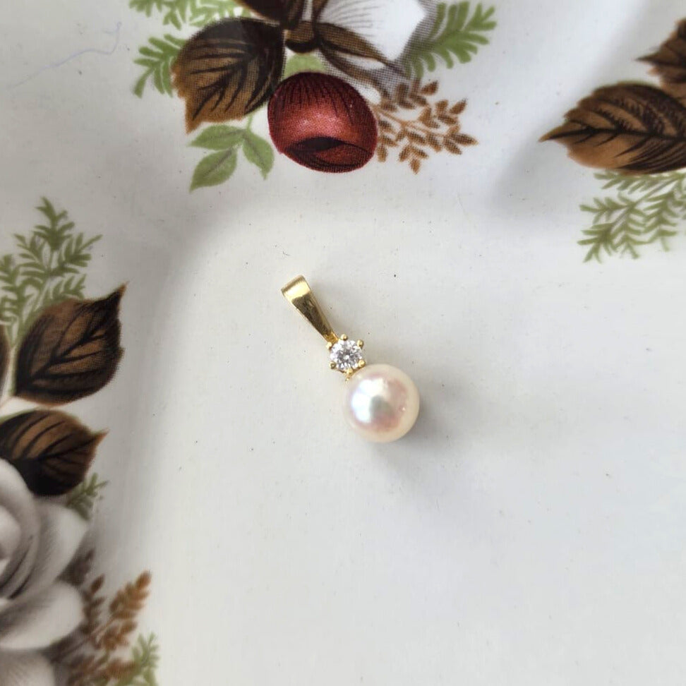 Vintage 14k gouden hanger met parel en kwarts