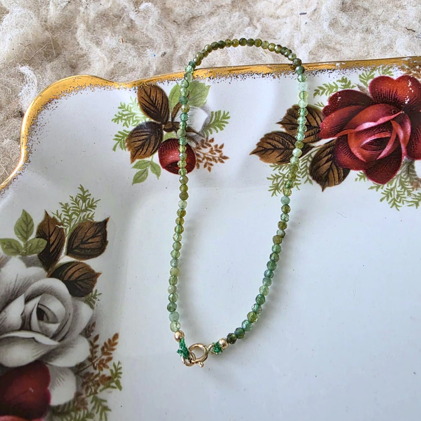 14k gold and green tourmaline gemstone bracelet