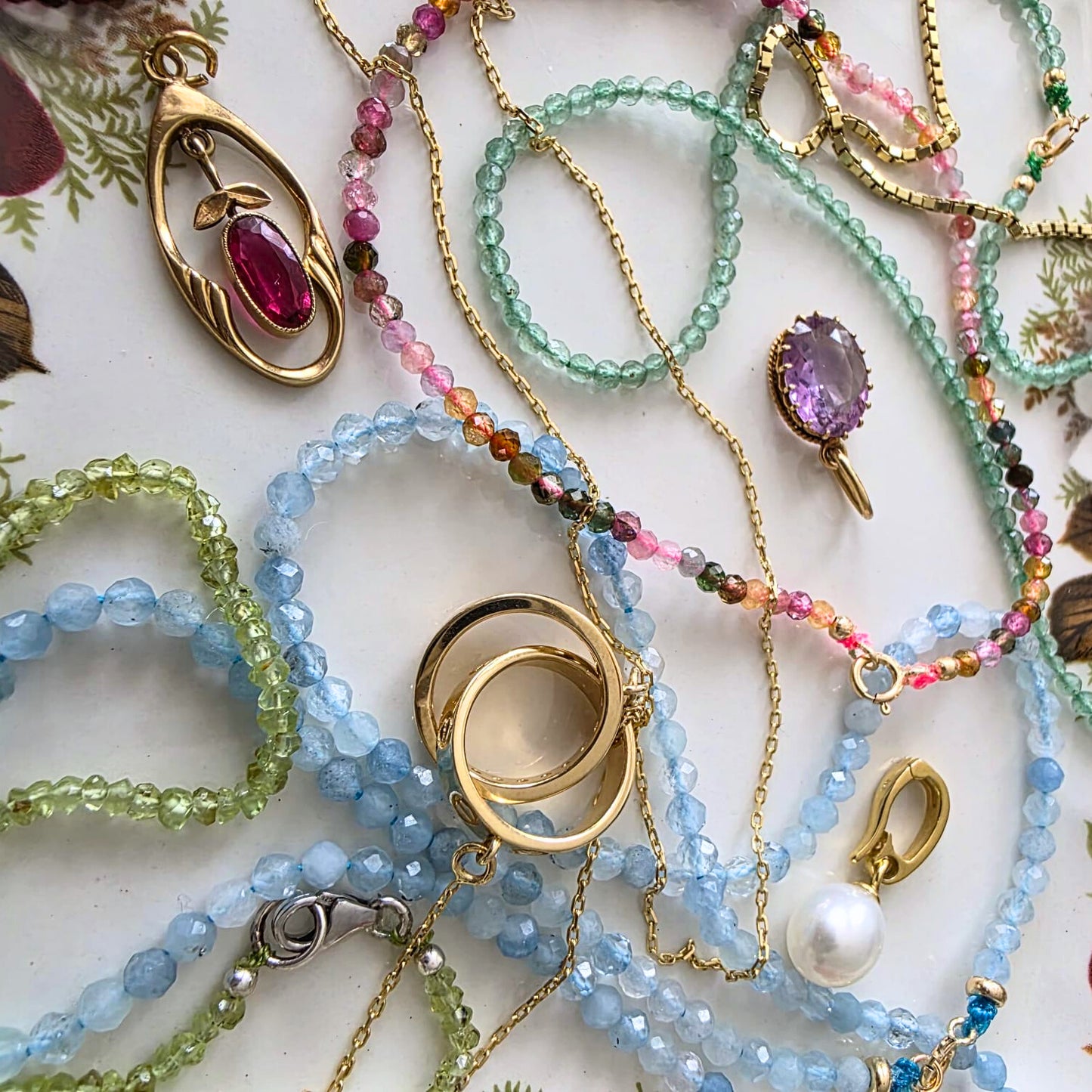 14k gold and mixed tourmaline gemstone bracelet