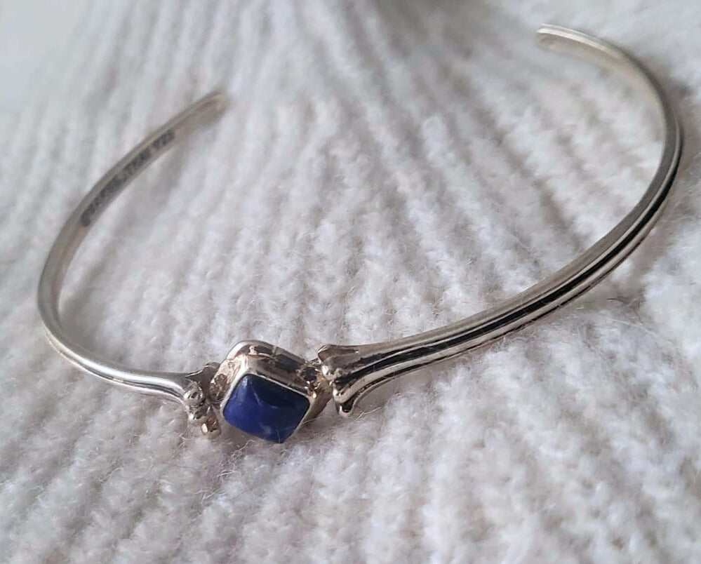 Barse Silver Cuff Bracelet Lapis Lazuli