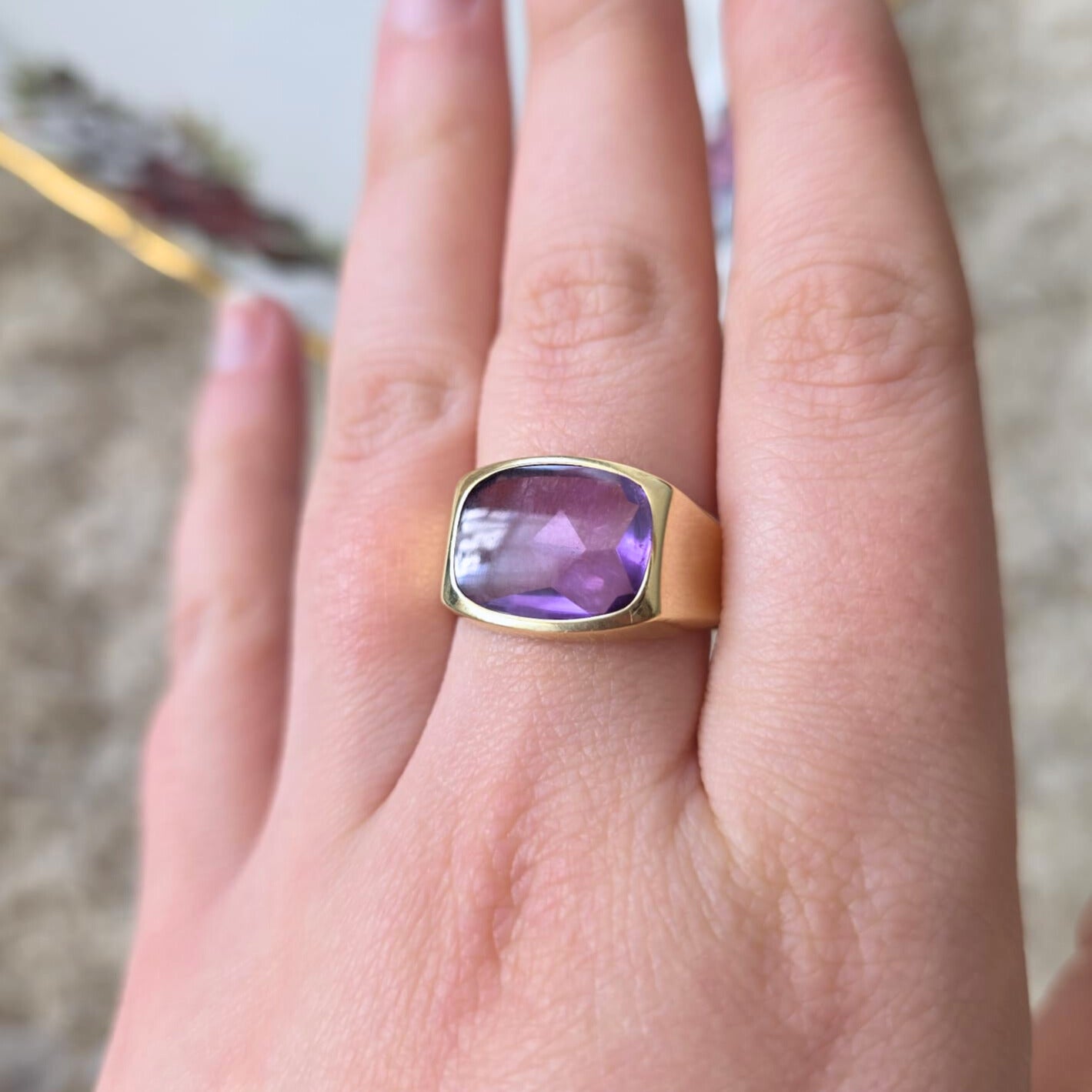 Vintage 14k gouden zegel ring met alexandriet