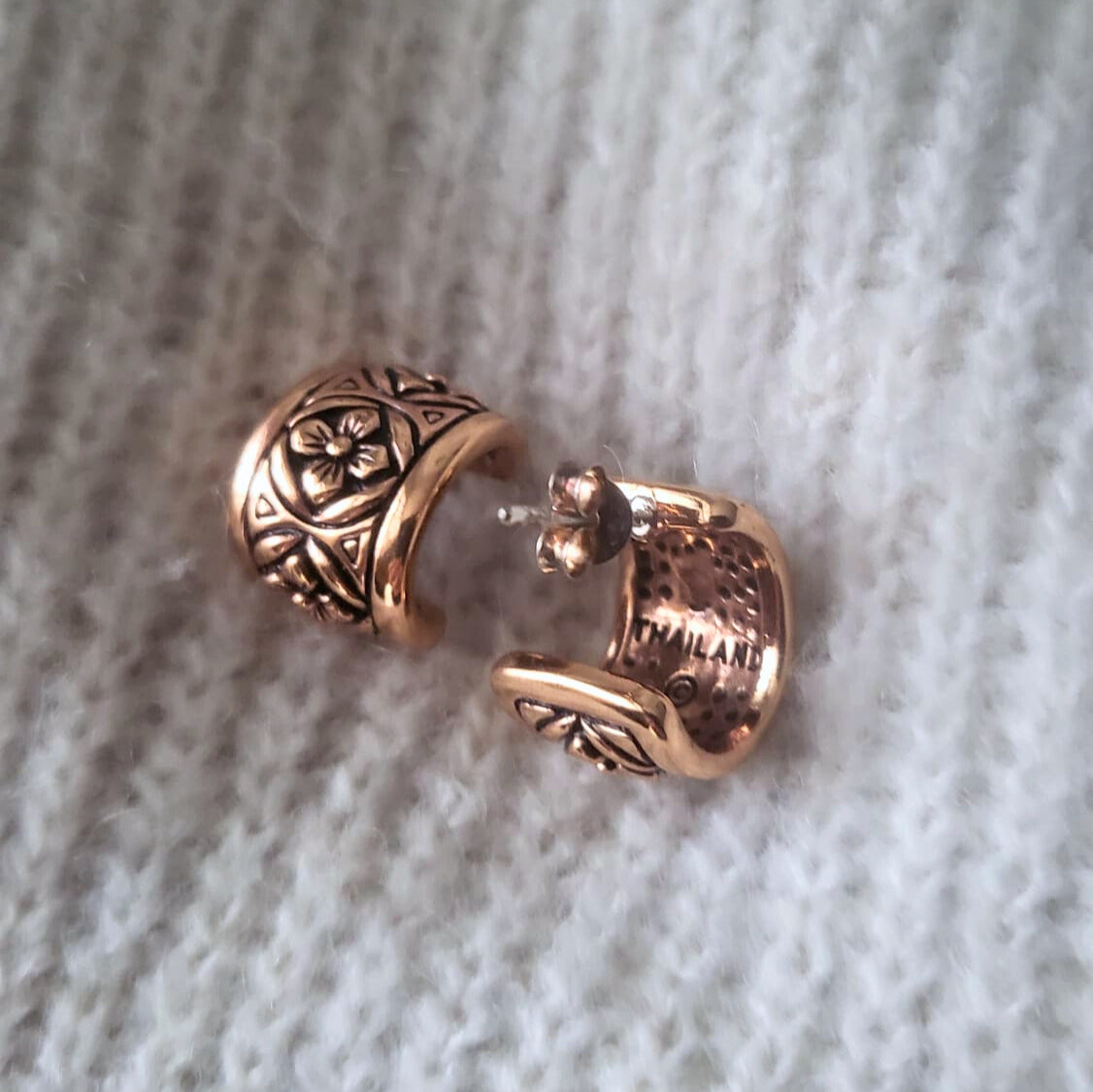 Bare Copper and Silver Flower Stud Earrings