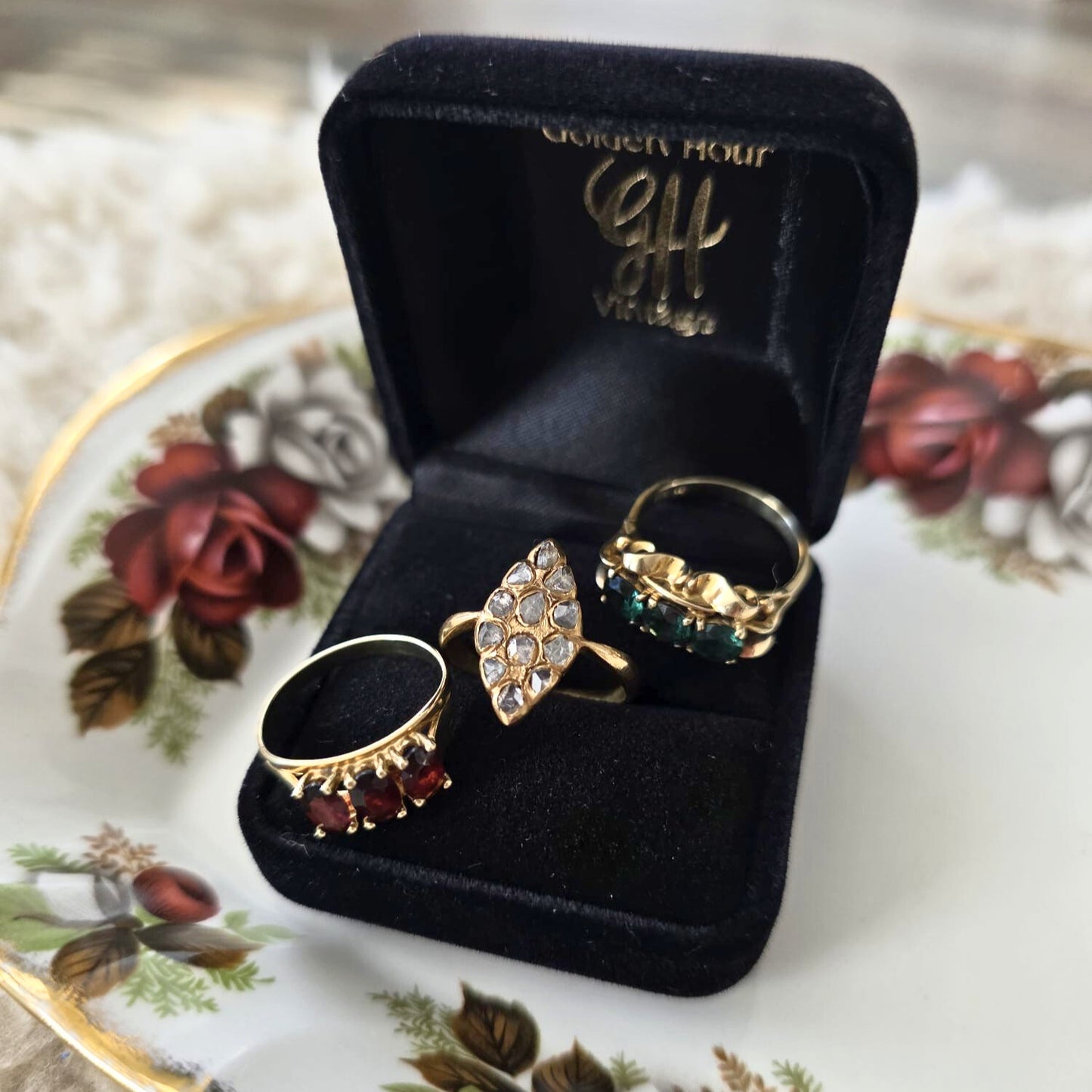 Vintage 8k gouden ring met granaat