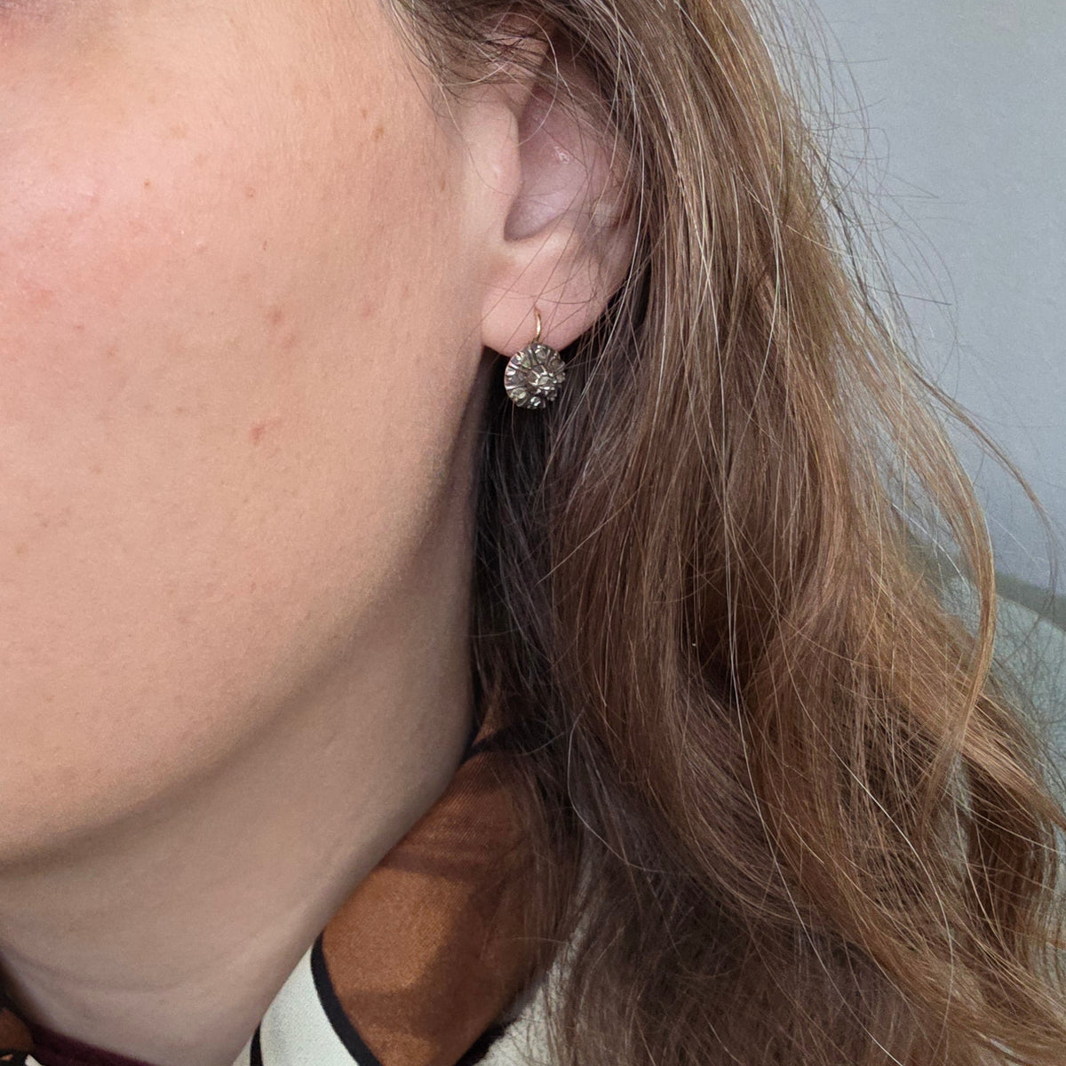 Antique 14k gold and silver rose-cut diamond dormeuse earrings