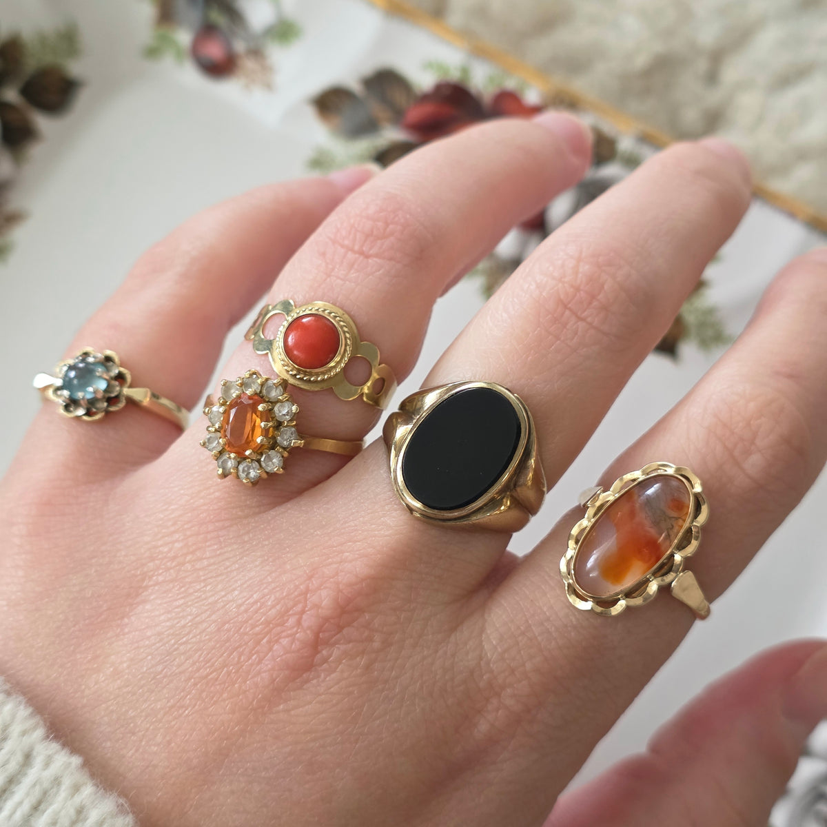 Vintage 8k zegelring met onyx
