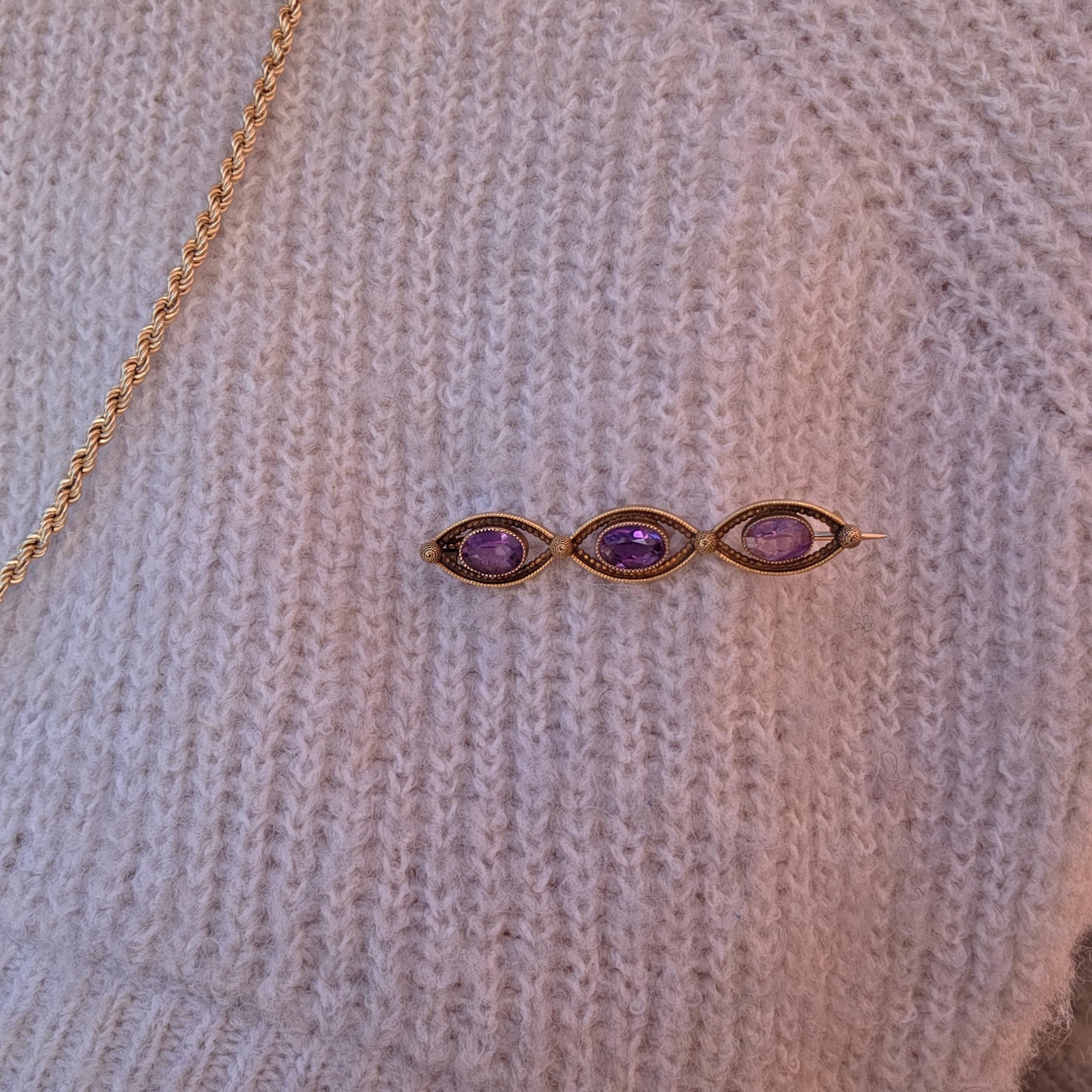 Antieke 14k/20k broche amethist