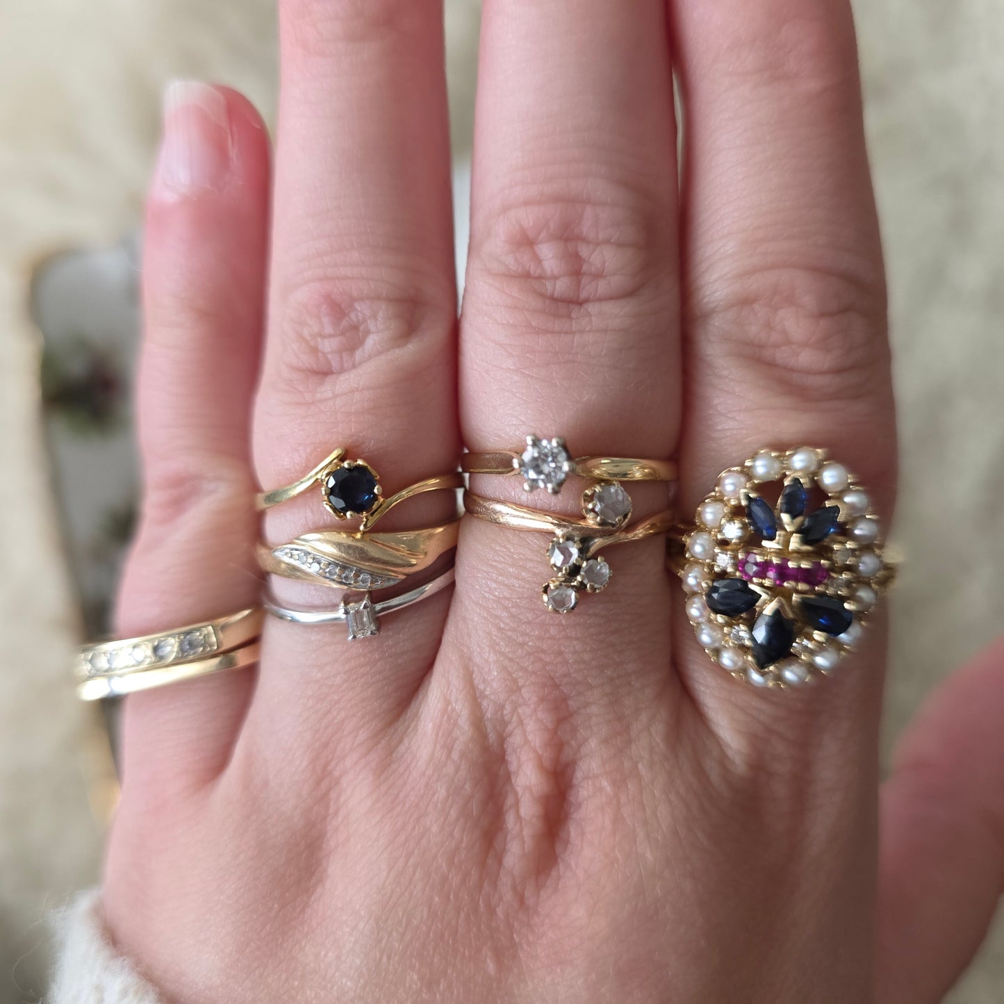 Antieke 14k roségouden ring met roosdiamanten