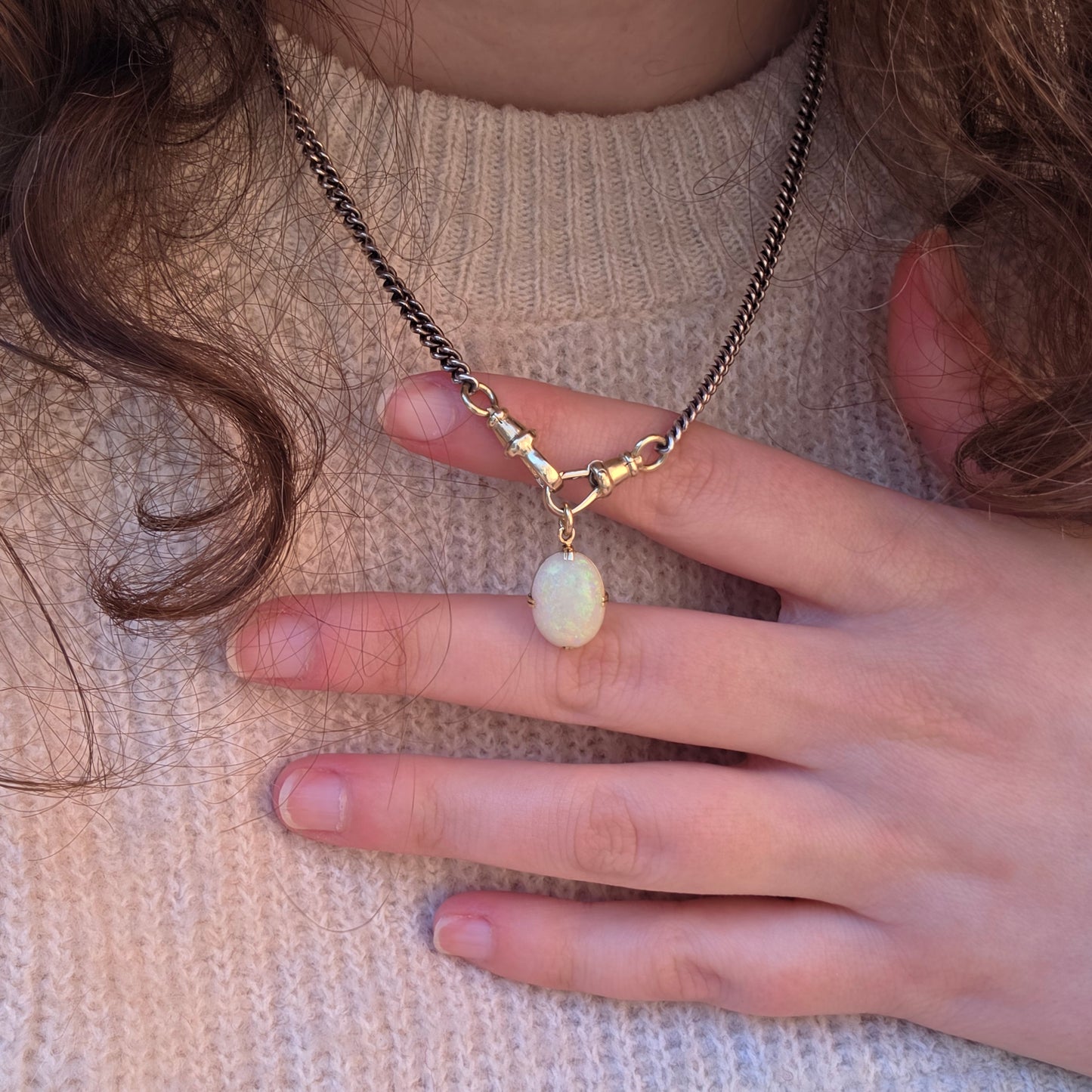 Vintage 14k gouden hanger opaal swivel