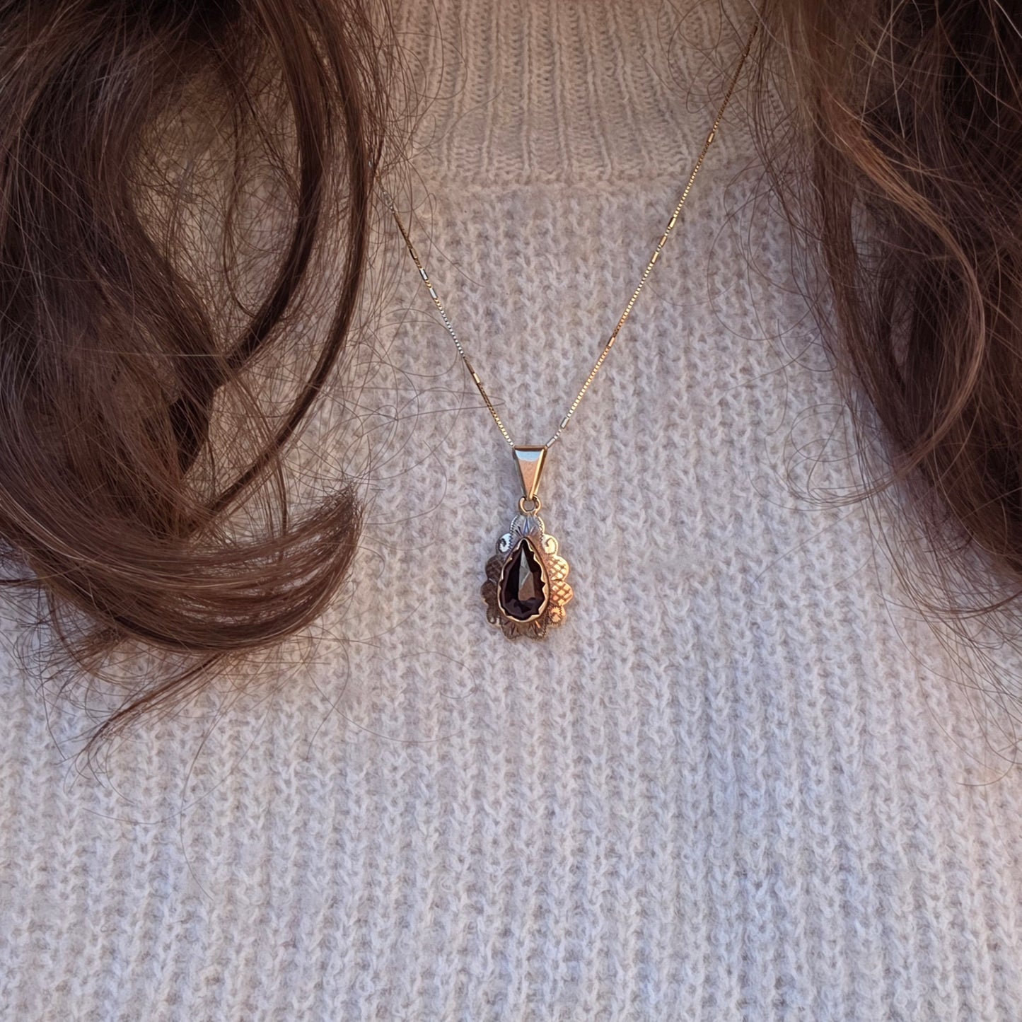 Vintage 14k gouden hanger granaat