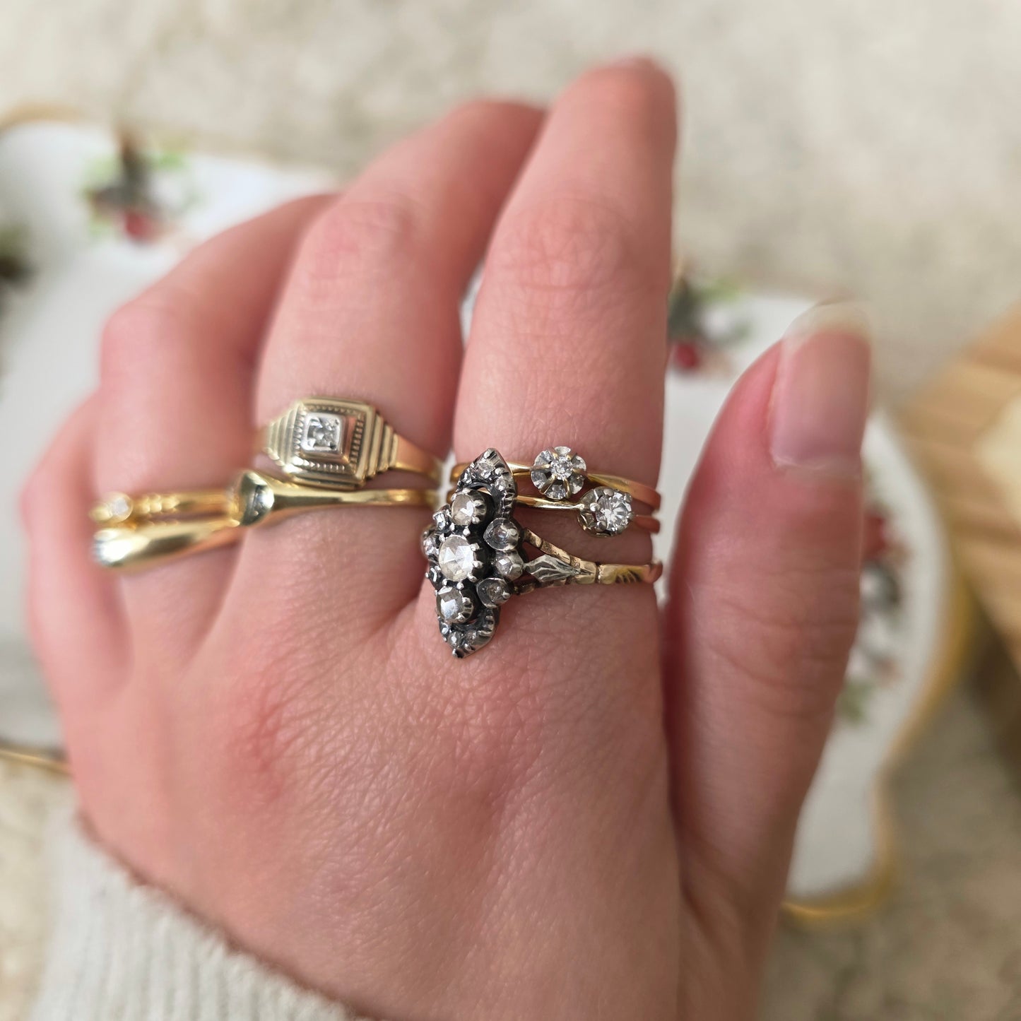 Vintage 14k gouden solitair verlovingsring diamant 0.02ct