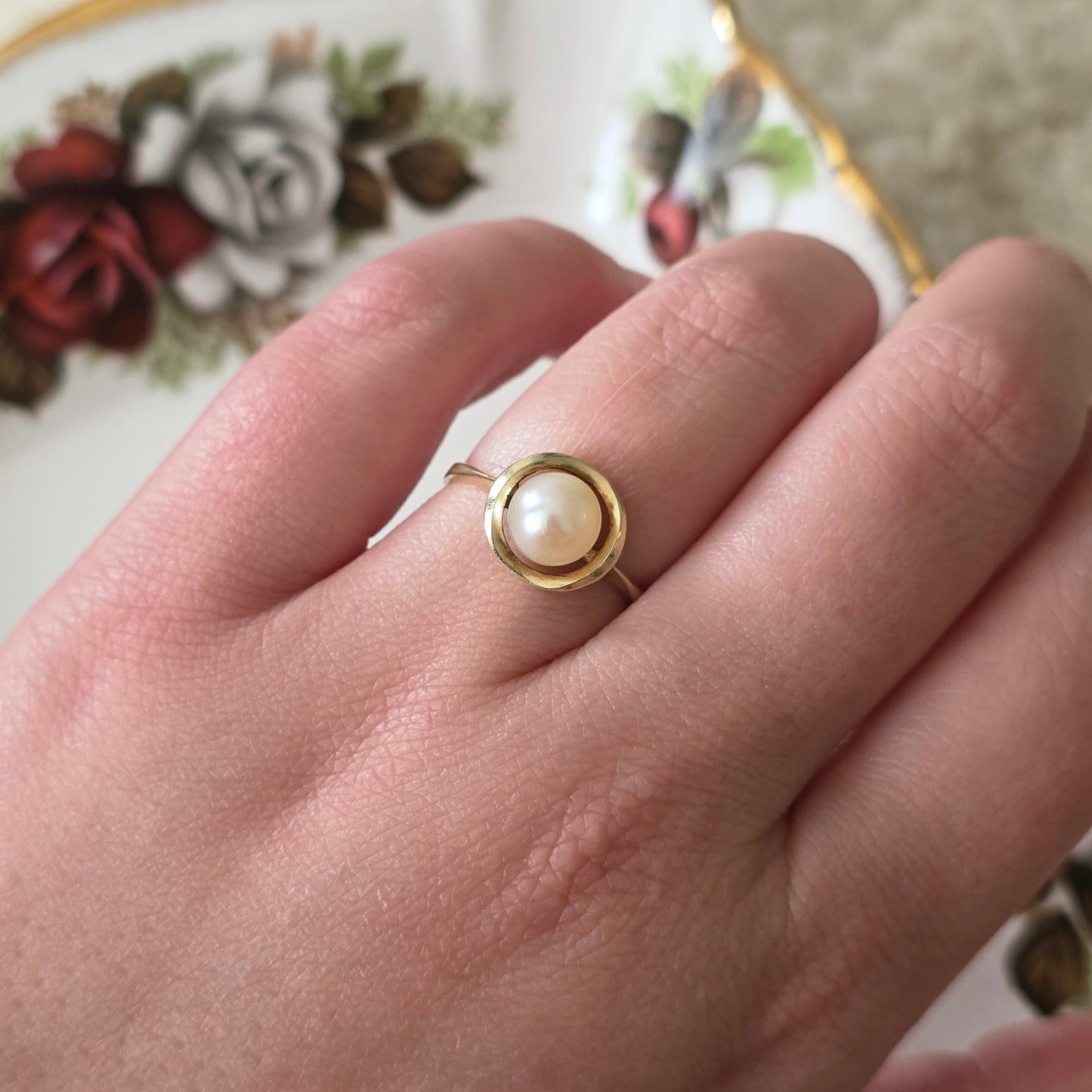 Vintage 14k gouden ring met parel