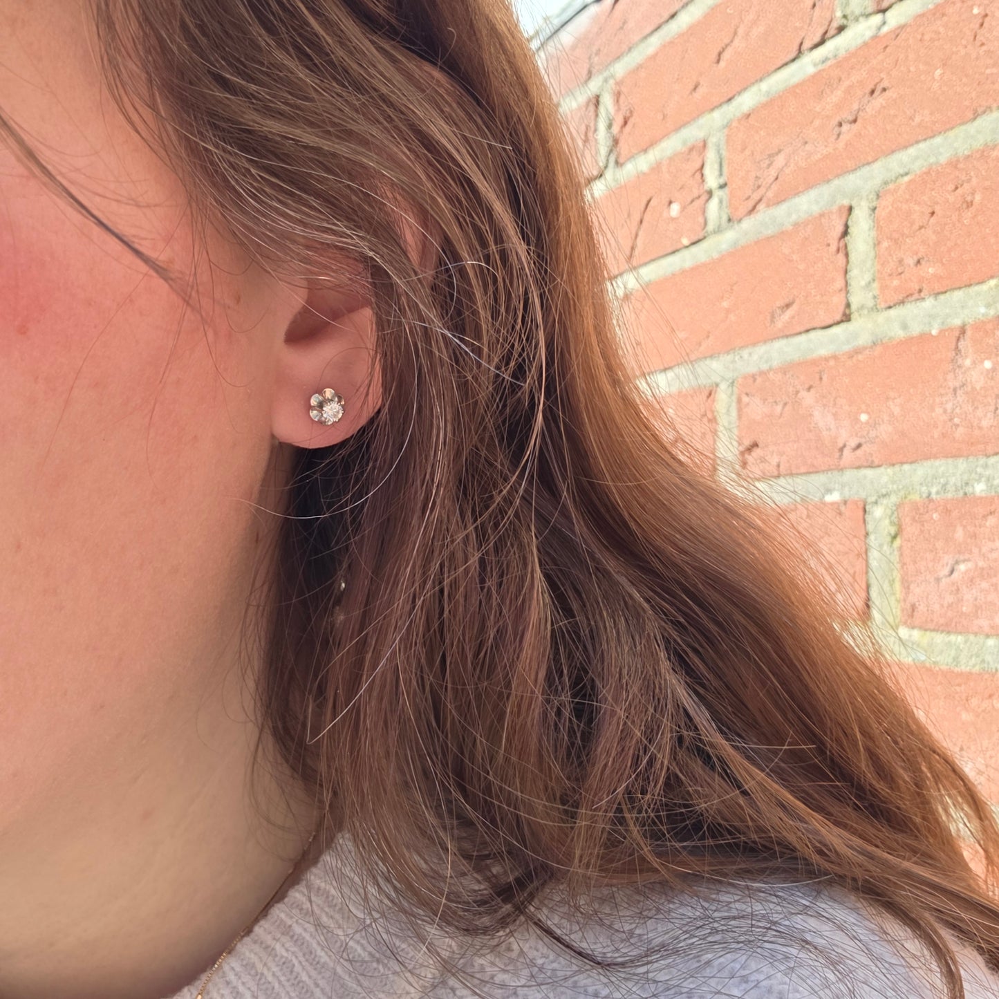 Vintage 14k wit gouden oorstekers diamant