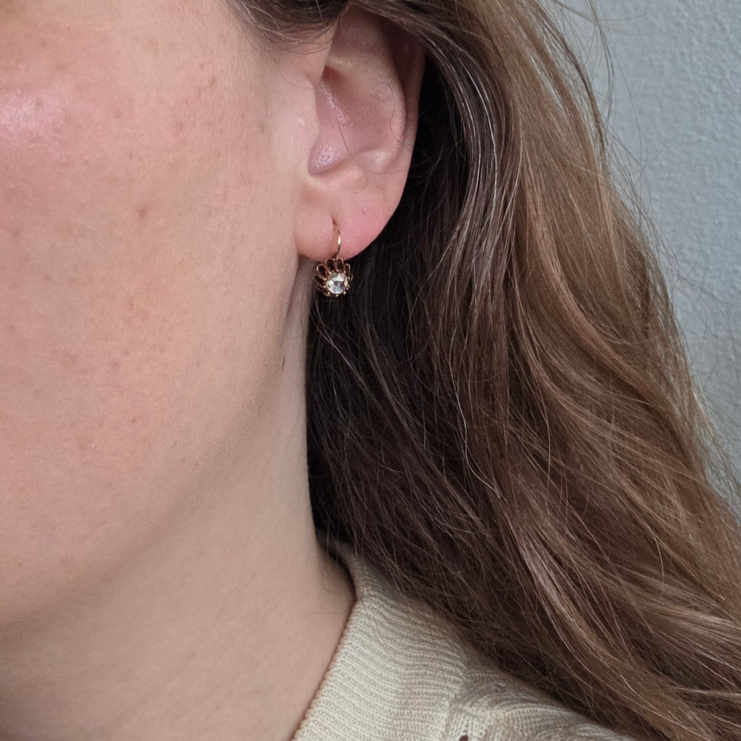 Antique 14k rose gold earrings with rose diamond