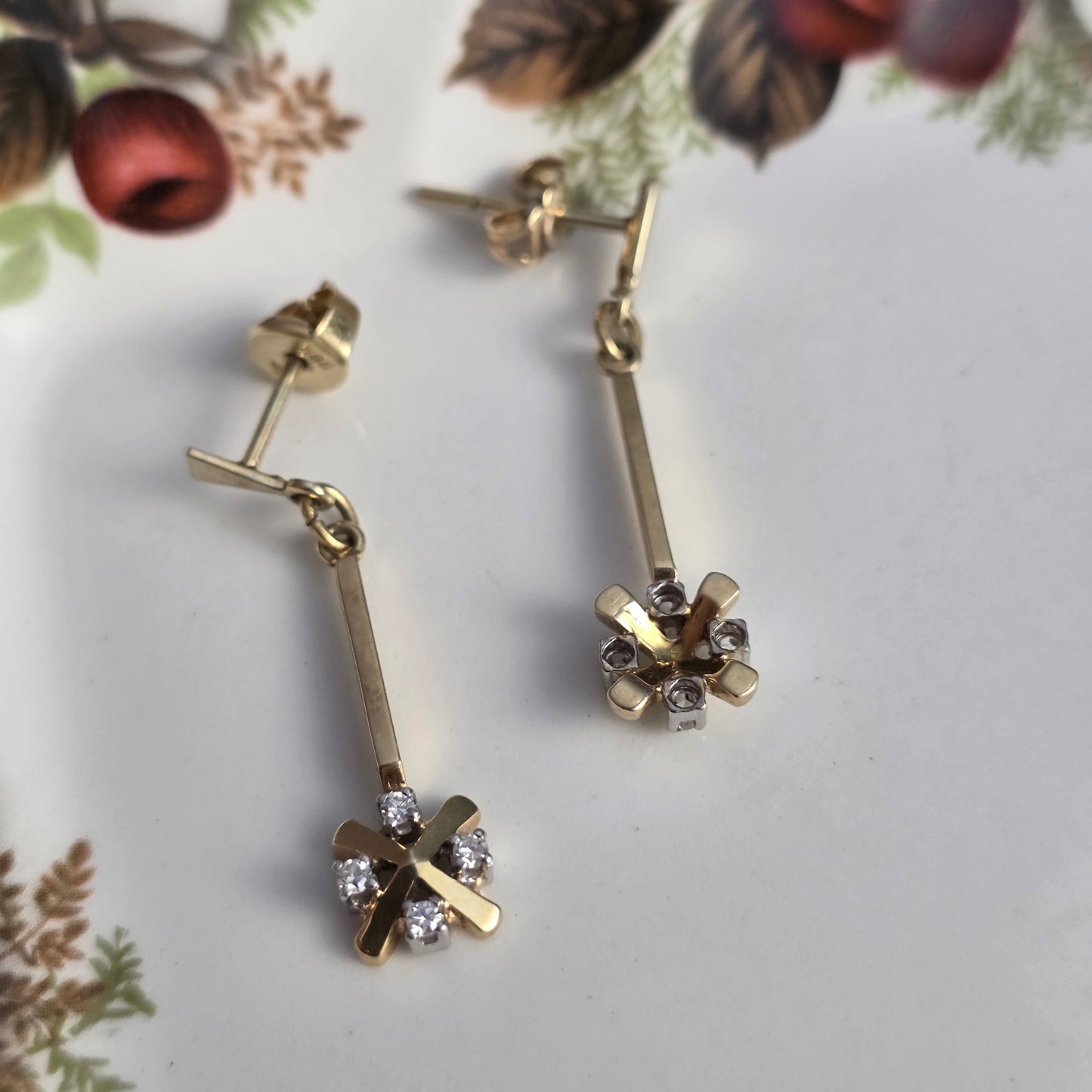 Vintage 14k gouden oorhangers diamant