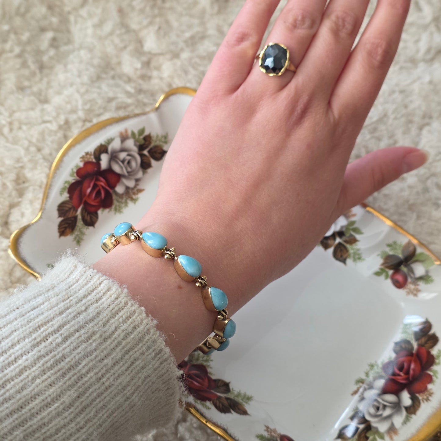 Vintage 14k gouden armband larimar