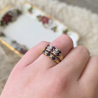 Vintage 14k gouden ring met granaat en diamant
