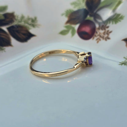 Vintage 10k ring met diamant en amethist