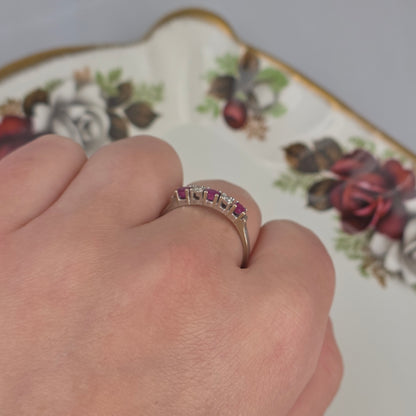 Vintage 14k white gold ring with ruby ​​and 0.03ct diamonds