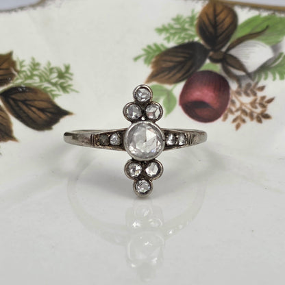 Antique 14k white gold ring with rose-cut diamonds