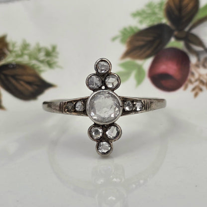 Antique 14k white gold ring with rose-cut diamonds