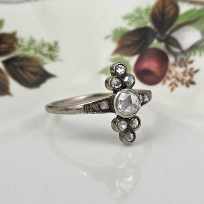 Antique 14k white gold ring with rose-cut diamonds
