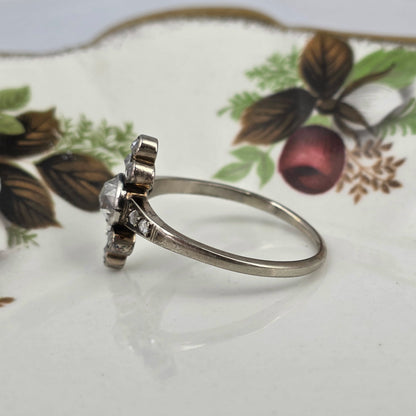 Antique 14k white gold ring with rose-cut diamonds