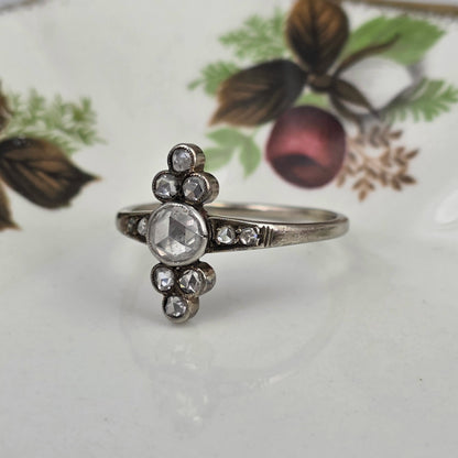 Antique 14k white gold ring with rose-cut diamonds
