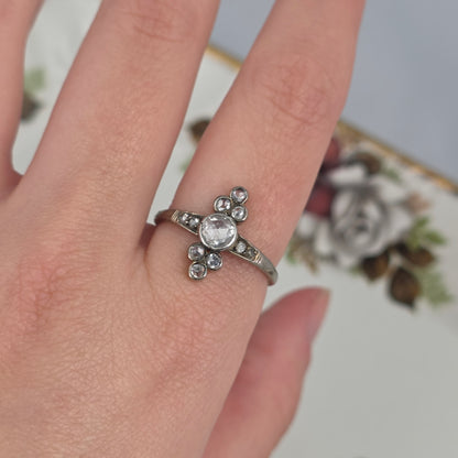 Antique 14k white gold ring with rose-cut diamonds
