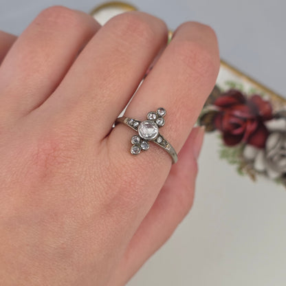 Antique 14k white gold ring with rose-cut diamonds