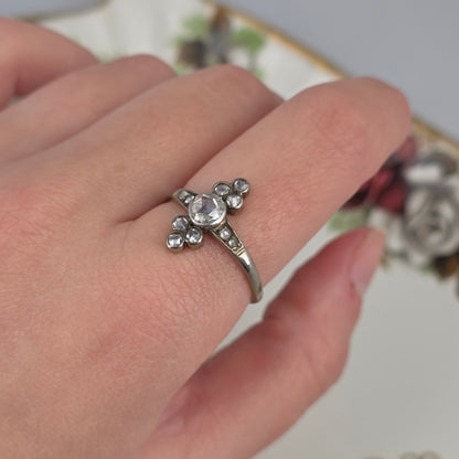 Antique 14k white gold ring with rose-cut diamonds