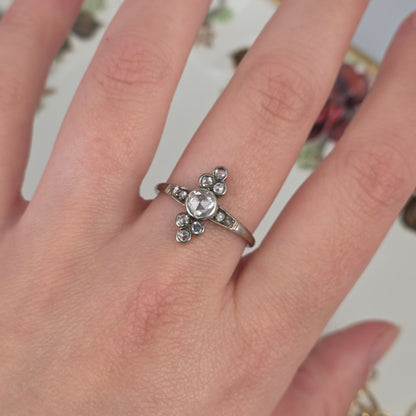 Antique 14k white gold ring with rose-cut diamonds