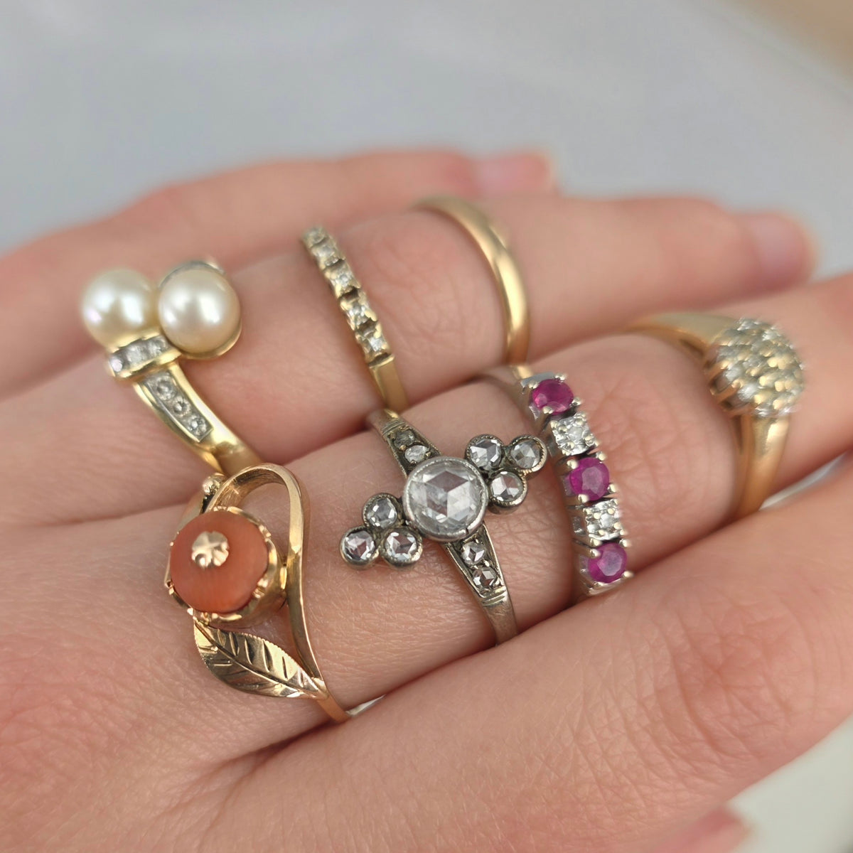 Antique 14k white gold ring with rose-cut diamonds