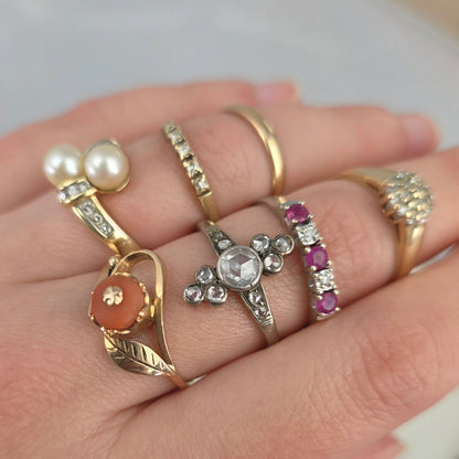 Antique 14k white gold ring with rose-cut diamonds