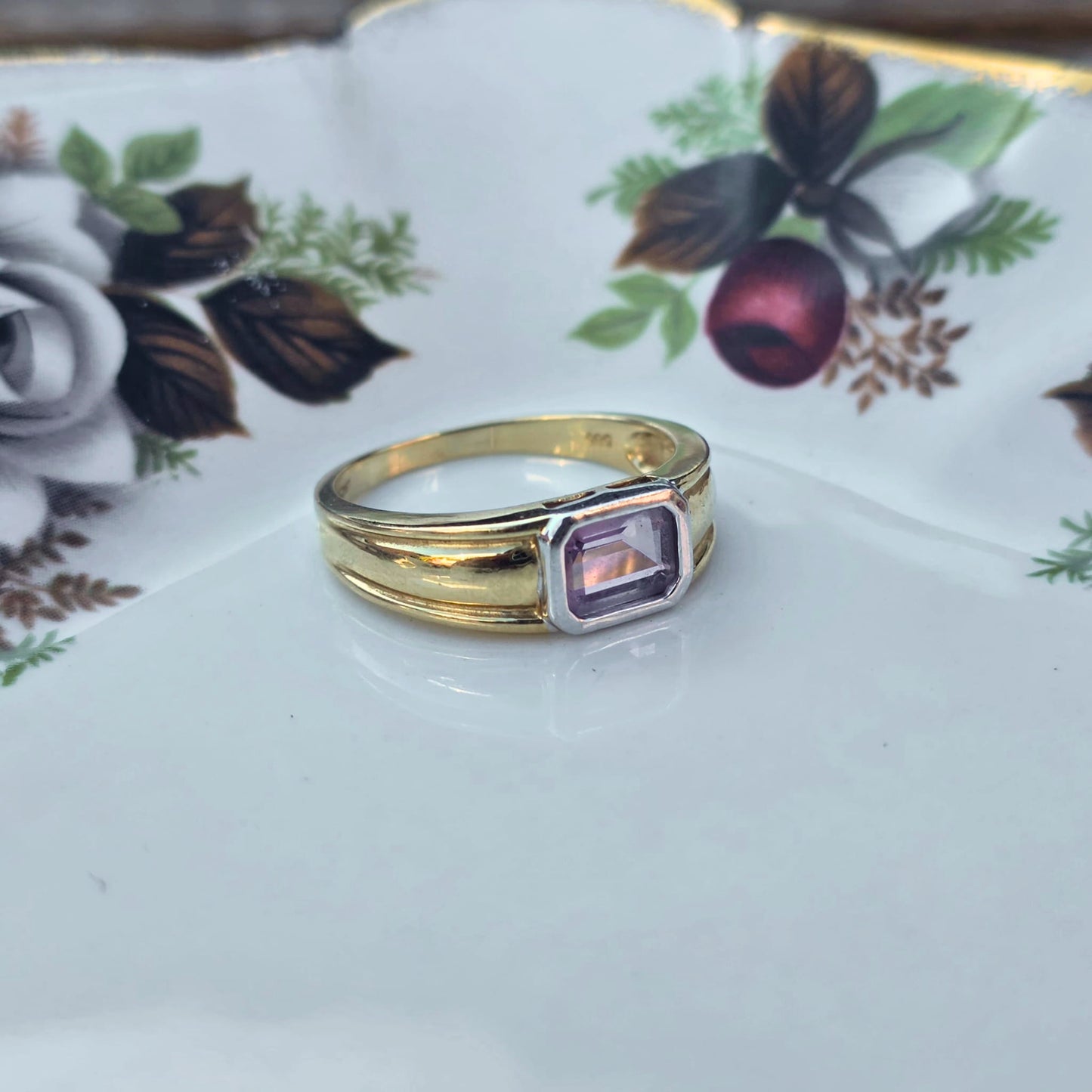 Vintage 14k gouden ring amethist baguette