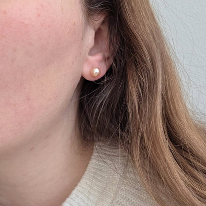 Vintage 14k gouden oorstekers roze parel