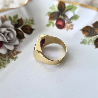 Vintage 14k gouden zegel ring met alexandriet