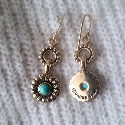 Barse Brons Oorhangers Bloem Turquoise